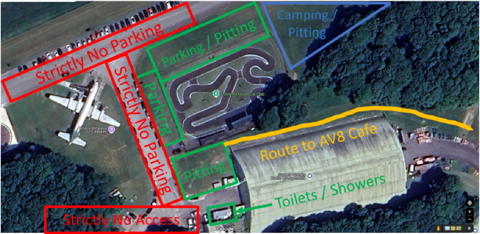 Airfield layout map showing parking zones and warnings